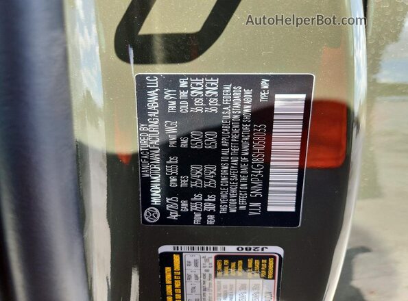 5NMP34G18SH058033 2025 HYUNDAI SANTA Green VIN კოდის სტიკერის ხედი