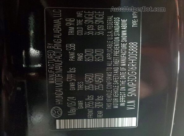 5NMP3DG16RH005888 2024 HYUNDAI SANTA Black Widok naklejki z numerem VIN