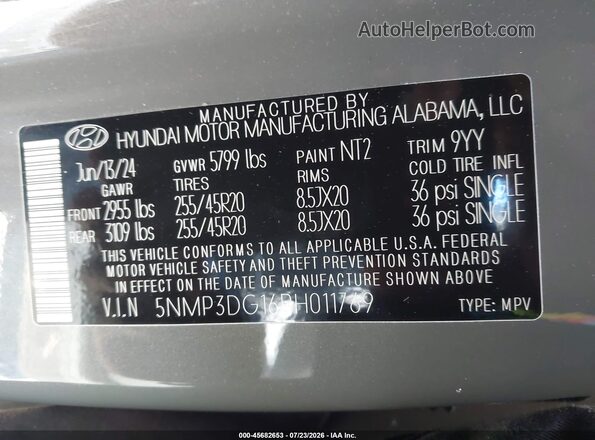 5NMP3DG16RH011769 2024 HYUNDAI SANTA FE HYBRID Gray Engine compartment view