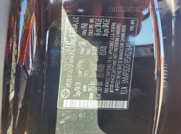 5NMP3DG19SH021640 2025 HYUNDAI SANTA Black VIN კოდის სტიკერის ხედი