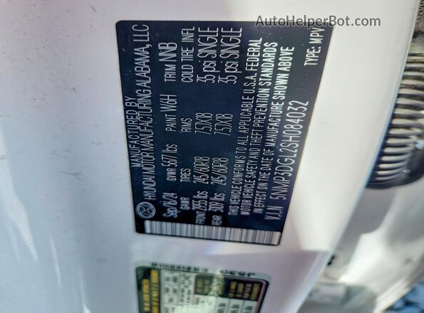5NMP3DGL2SH084032 2025 HYUNDAI SANTA White VIN კოდის სტიკერის ხედი