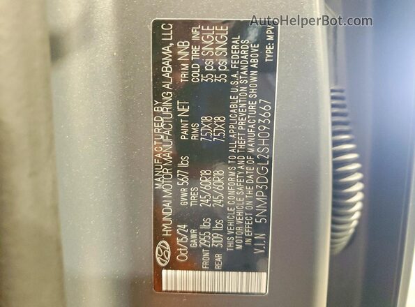 5NMP3DGL2SH093667 2025 HYUNDAI SANTA Gray Widok naklejki z numerem VIN