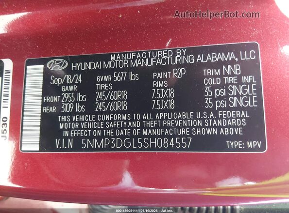 5NMP3DGL5SH084557 2025 HYUNDAI SANTA FE Red Vista del compartimento del motor