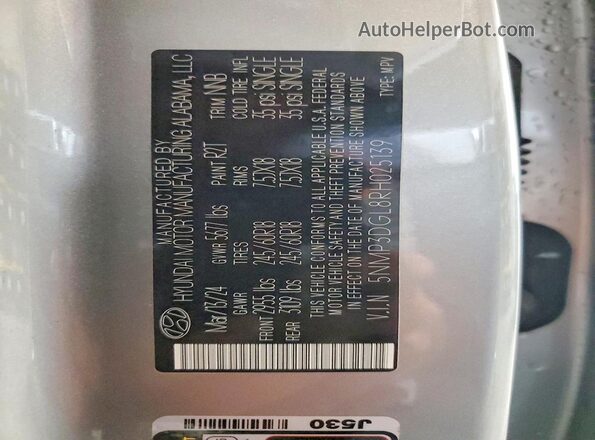 5NMP3DGL8RH025139 2024 HYUNDAI SANTA Silver VIN կոդի պիտակի տեսք