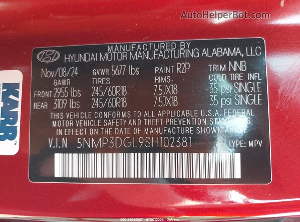 5NMP3DGL9SH102381 2025 HYUNDAI SANTA FE Red Widok komory silnika