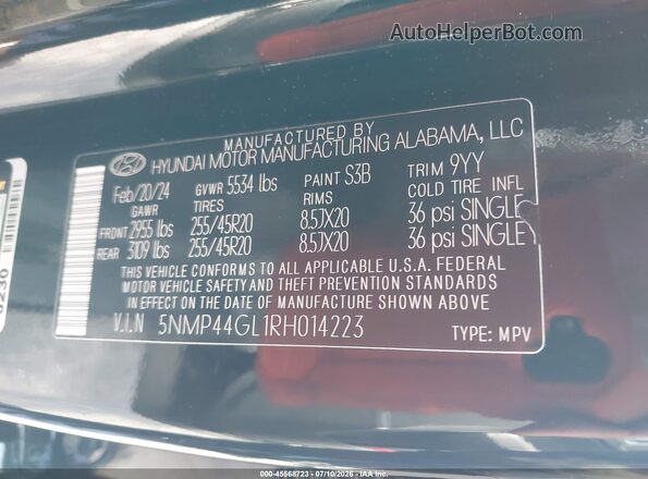 5NMP44GL1RH014223 2024 HYUNDAI SANTA FE Black ძრავის განყოფილების ხედი