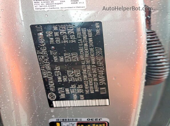 5NMP44GL6RH023807 2024 HYUNDAI SANTA Silver Widok naklejki z numerem VIN