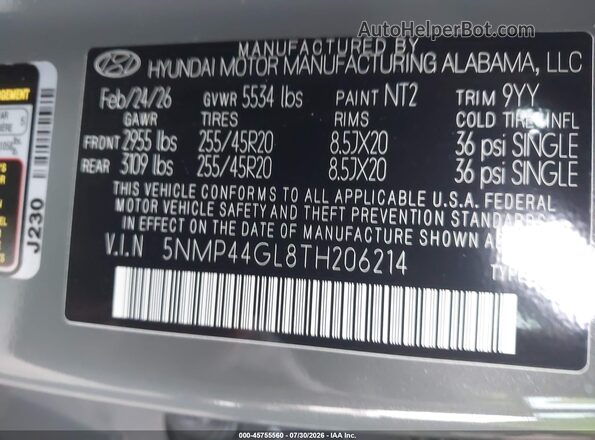 5NMP44GL8TH206214 2026 HYUNDAI SANTA FE Gray Vista del compartimento del motor
