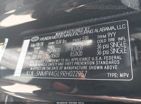 5NMP44GL9RH022957 2024 HYUNDAI SANTA FE Black Widok komory silnika