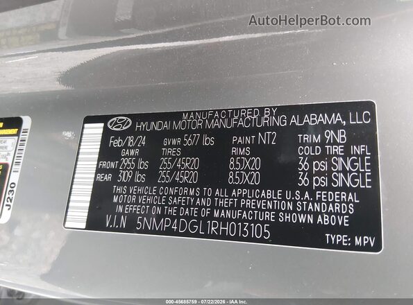 5NMP4DGL1RH013105 2024 HYUNDAI SANTA FE Серый Вид подкапотного пространства