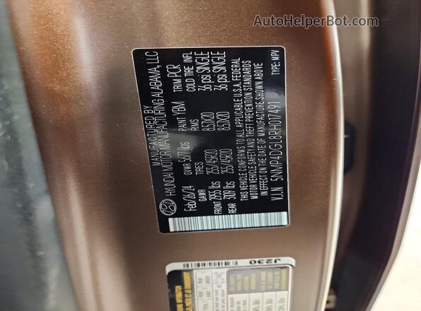 5NMP4DGL8RH017491 2024 HYUNDAI SANTA Brown Vista de la etiqueta del VIN