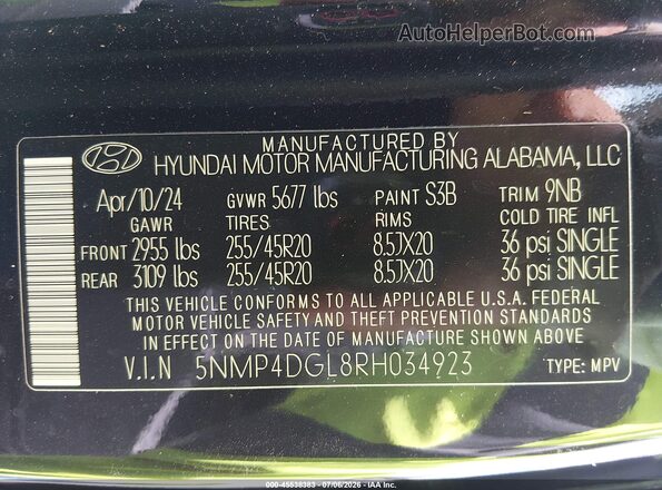 5NMP4DGL8RH034923 2024 HYUNDAI SANTA FE Black Engine compartment view
