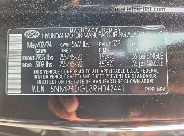 5NMP4DGL8RH042441 2024 HYUNDAI SANTA Black VIN sticker view