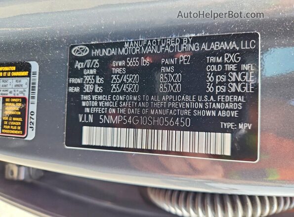 5NMP54G10SH056450 2025 HYUNDAI SANTA Gray VIN կոդի պիտակի տեսք