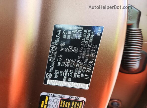 5NMP54GL0RH040812 2024 HYUNDAI SANTA Brown VIN sticker view