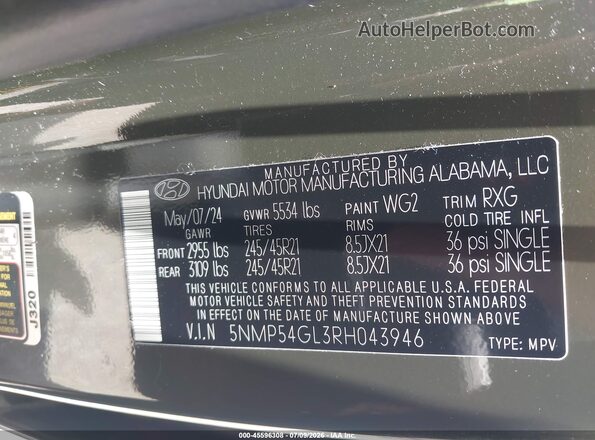 5NMP54GL3RH043946 2024 HYUNDAI SANTA FE Green Вид підкапотного простору