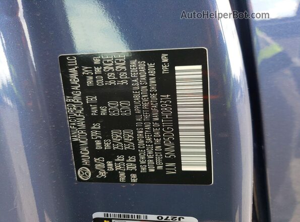 5NMP5DG11TH089314 2026 HYUNDAI SANTA Blue Widok naklejki z numerem VIN