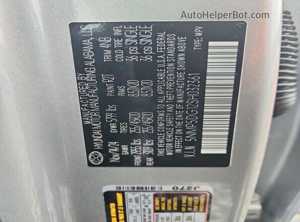5NMP5DG12SH032361 2025 HYUNDAI SANTA Silver VIN կոդի պիտակի տեսք