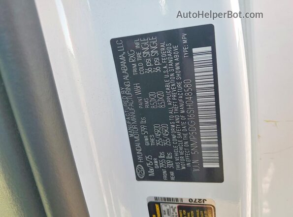 5NMP5DG16SH048580 2025 HYUNDAI SANTA White Widok naklejki z numerem VIN