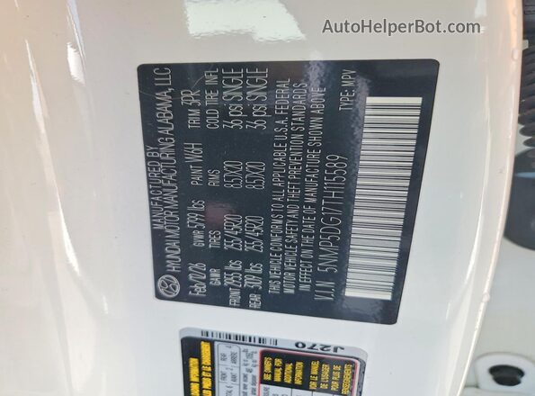 5NMP5DG17TH115589 2026 HYUNDAI SANTA Белый Вид наклейки с VIN-кодом