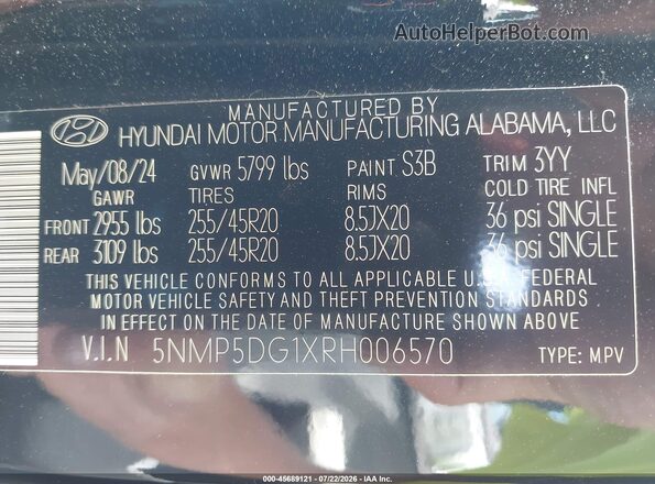 5NMP5DG1XRH006570 2024 HYUNDAI SANTA FE HYBRID Black Вид підкапотного простору