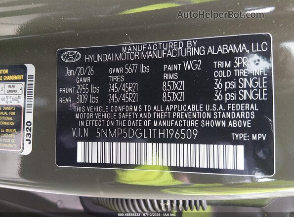5NMP5DGL1TH196509 2026 HYUNDAI SANTA FE Green Widok komory silnika
