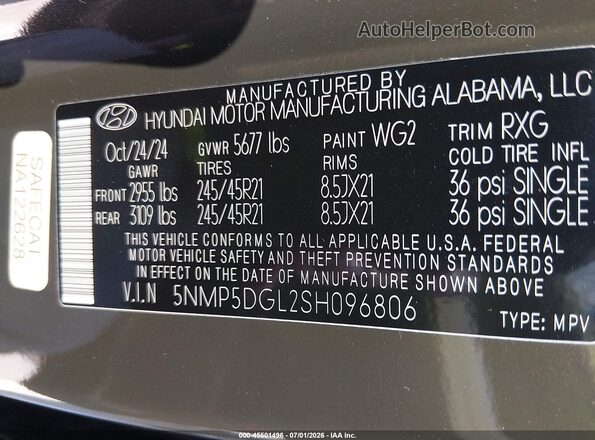 5NMP5DGL2SH096806 2025 HYUNDAI SANTA FE Green ძრავის განყოფილების ხედი