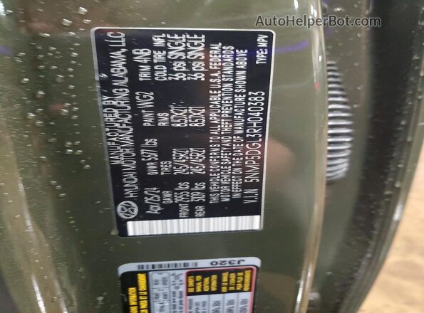 5NMP5DGL3RH040383 2024 HYUNDAI SANTA Green VIN կոդի պիտակի տեսք
