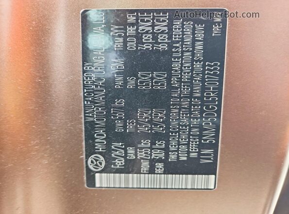 5NMP5DGL5RH017333 2024 HYUNDAI SANTA Brown VIN sticker view