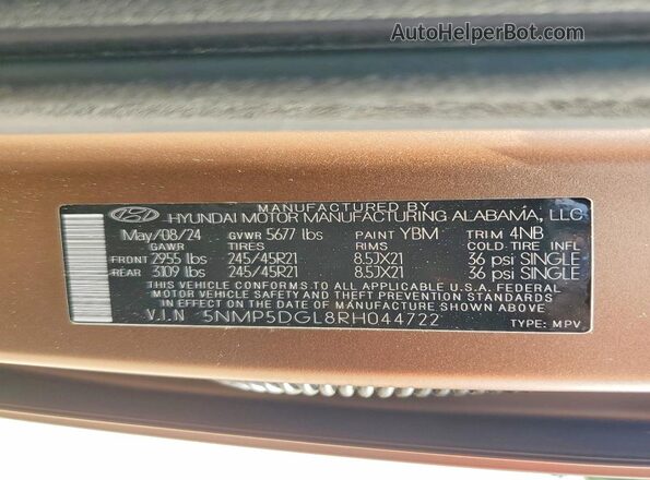 5NMP5DGL8RH044722 2024 HYUNDAI SANTA Brown Սալոնի 360 աստիճան տեսք