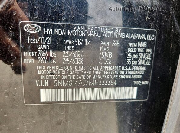 5NMS14AJ7MH333354 2021 HYUNDAI SANTA Black Engine compartment view