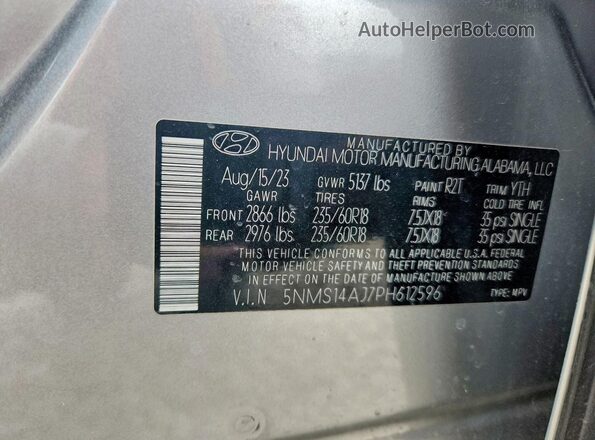 5NMS14AJ7PH612596 2023 HYUNDAI SANTA Gray VIN կոդի պիտակի տեսք