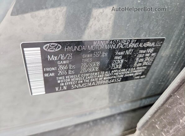 5NMS14AJ9PH564552 2023 HYUNDAI SANTA Gray Vista de la etiqueta del VIN