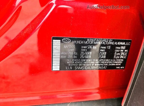 5NMS1DAJ1PH596542 2023 HYUNDAI SANTA Красный Вид подкапотного пространства