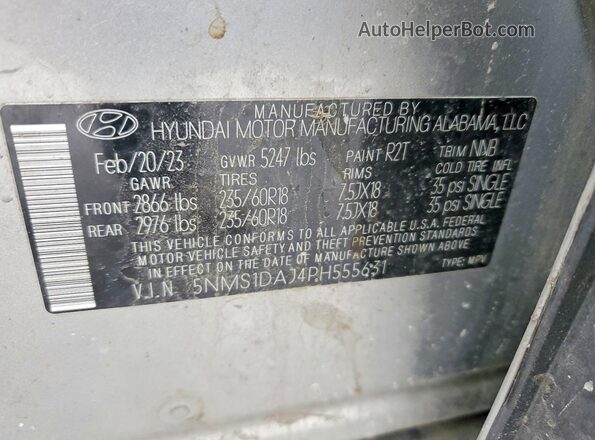 5NMS1DAJ4PH555631 2023 HYUNDAI SANTA Серебряный Панорамный вид салона 360°