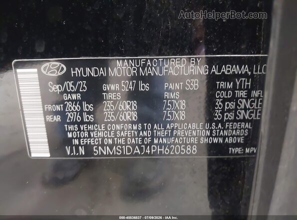 5NMS1DAJ4PH620588 2023 HYUNDAI SANTA FE Black Вид підкапотного простору
