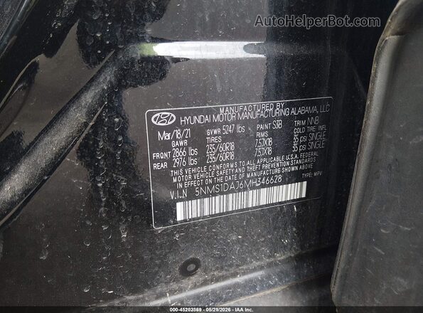 5NMS1DAJ6MH346628 2021 HYUNDAI SANTA FE Black Vista del compartimento del motor