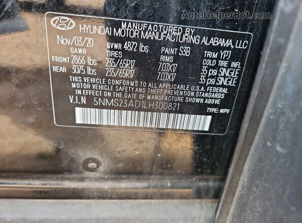 5NMS23AD1LH300821 2020 HYUNDAI SANTA Black VIN sticker view