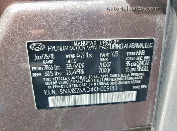 5NMS23AD4KH009180 2019 HYUNDAI SANTA Charcoal Սալոնի 360 աստիճան տեսք