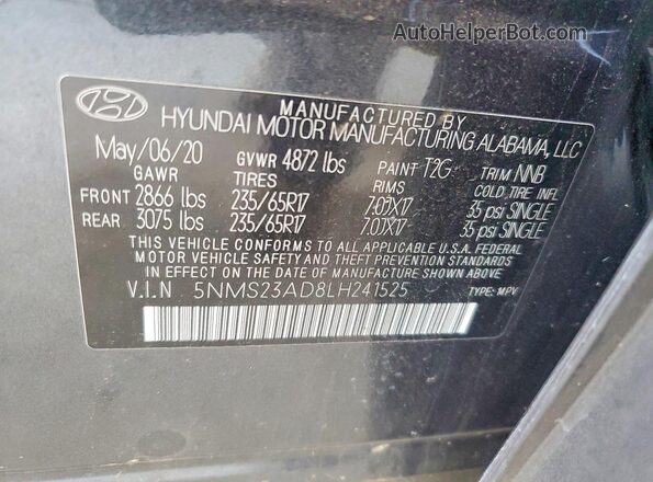 5NMS23AD8LH241525 2020 HYUNDAI SANTA Charcoal VIN կոդի պիտակի տեսք