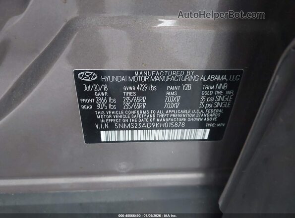 5NMS23AD9KH015878 2019 HYUNDAI SANTA FE Brown Widok komory silnika