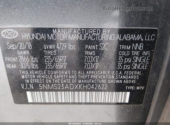 5NMS23ADXKH042622 2019 HYUNDAI SANTA FE Gray Engine compartment view
