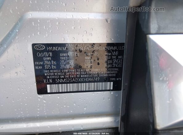 5NMS23ADXKH046749 2019 HYUNDAI SANTA FE Silver ძრავის განყოფილების ხედი