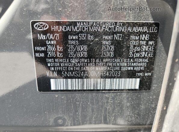5NMS24AJ0MH342023 2021 HYUNDAI SANTA Gray VIN կոդի պիտակի տեսք