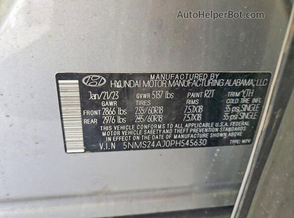 5NMS24AJ0PH545630 2023 HYUNDAI SANTA Silver Vista interior de 360 grados
