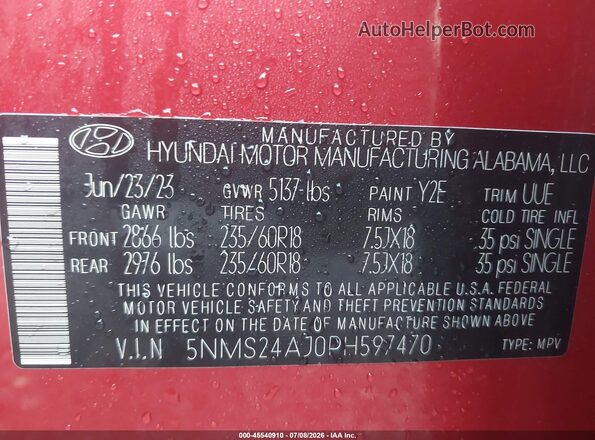5NMS24AJ0PH597470 2023 HYUNDAI SANTA FE Red Շարժիչի բաժամունքի տեսք