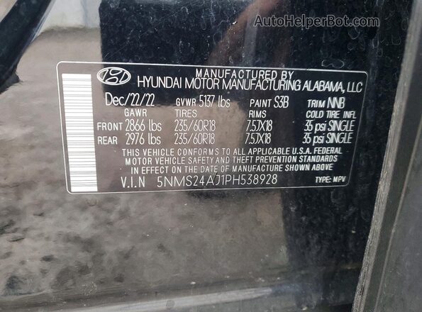 5NMS24AJ1PH538928 2023 HYUNDAI SANTA Black Vista interior de 360 grados