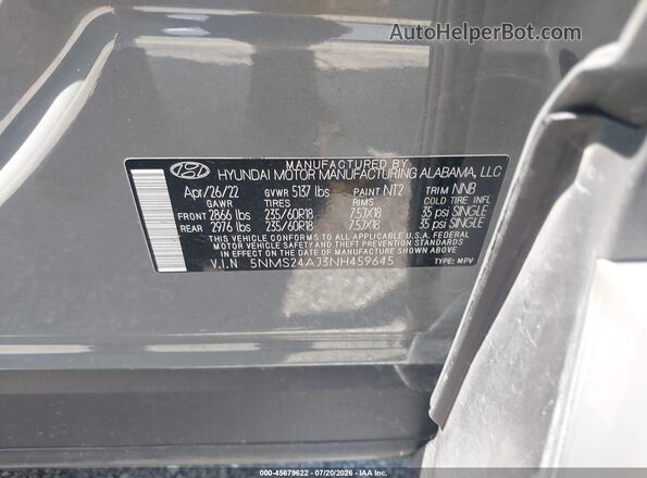 5NMS24AJ3NH459645 2022 HYUNDAI SANTA FE Gray Vista del compartimento del motor