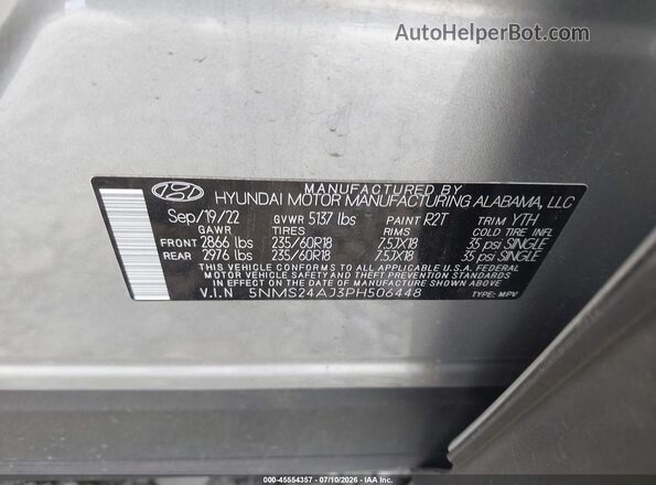 5NMS24AJ3PH506448 2023 HYUNDAI SANTA FE Silver Vista del compartimento del motor