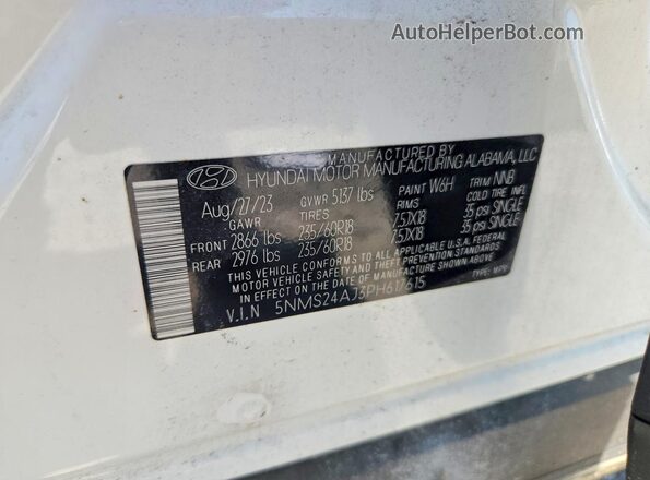 5NMS24AJ3PH617615 2023 HYUNDAI SANTA White VIN sticker view